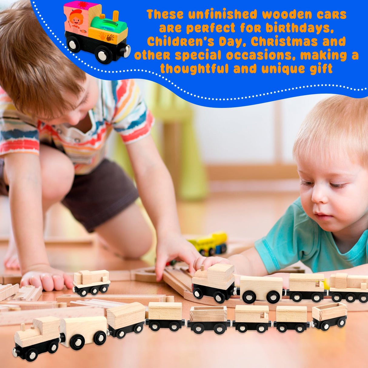 Hoarost 18 Pack Unfinished Wooden Cars Unpainted Magnetic Wood DIY Crafts Trains Car for DIY Craft Activities Birthday Gift (Color Set 2) Hoarost