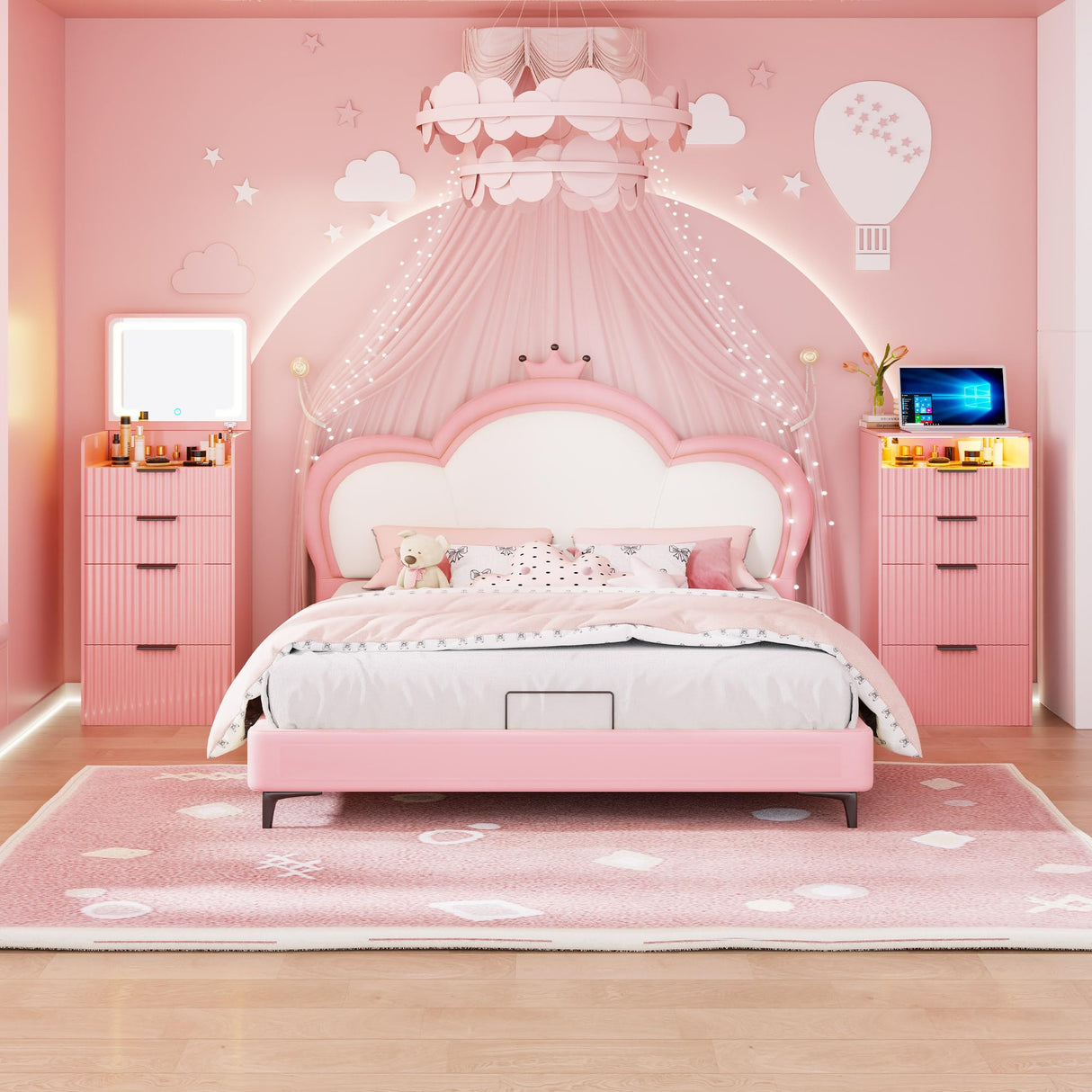 Lvifur 3 in 1 Small Vanity Desk with Plip Top Mirror,Makeup Vanity Set with Visible Glass Desktop,Compact Vanity with 3 Drawers,Storage Compartment and Padded Stool,Dressing Table for Bedroom,Pink Lvifur