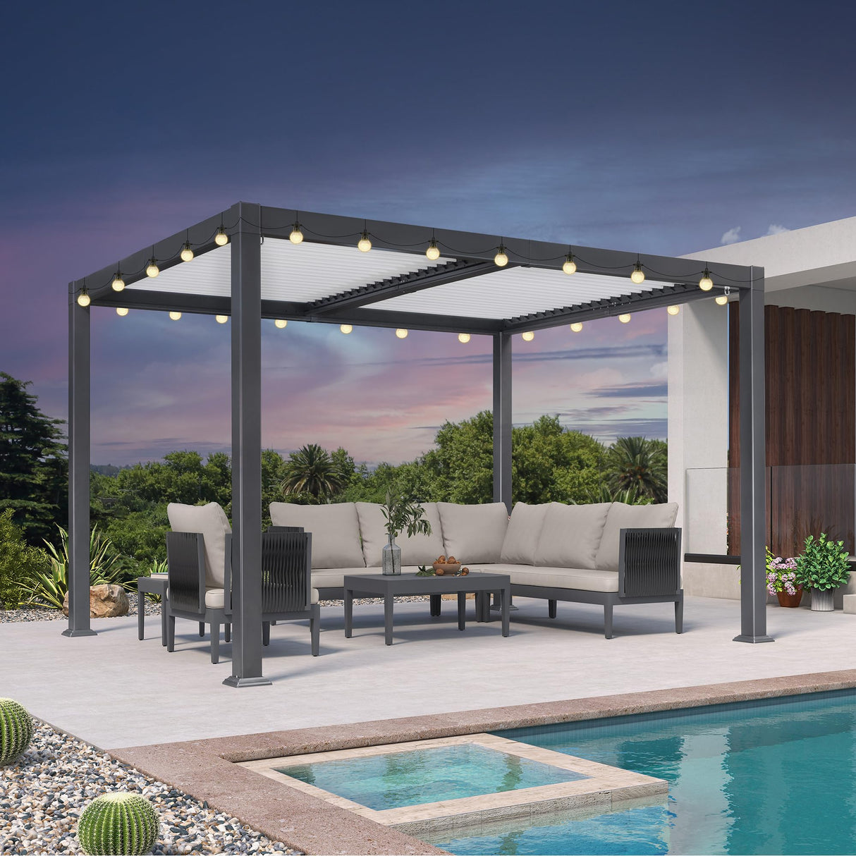 PURPLE LEAF Louvered Pergola 10' x 12' Patio Aluminum Pergola with White Adjustable Rainproof Roof Grey Frame Hardtop Gazebo for Outside Deck Backyard PURPLE LEAF