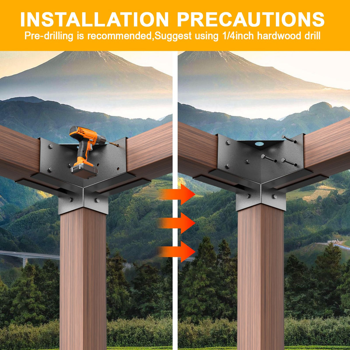 Wilkblck Pergola Brackets, 4PCS Woodworks Pergola Kit 3-Way Right Angle Corner Bracket Elevated Wood Stand Kit Pergola/Gazebo Kit Hardware for 4x4 Lumber Wilkblck