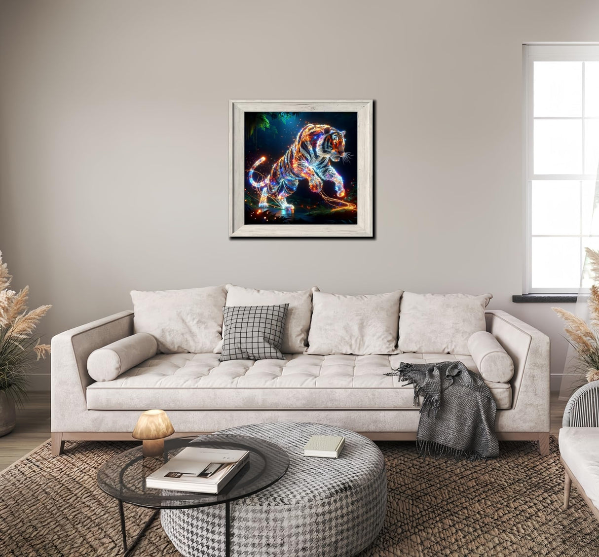 5D Diamond Art Kits for Adults Beginners,Glowing Tiger DIY Full Round Drill Diamond Painting Kits, Animal Paint by Diamonds Dots Gem Art Easy,Home Wall Decor 14X14 Inch Acelii