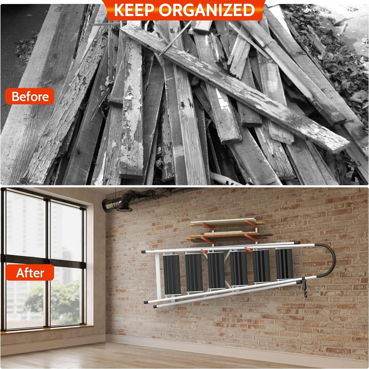 Ultrahaus 3 Pack Metal Lumber Storage Rack, Heavy Duty Steel, Wall Mounted, 3 Level Wood Storage System Ultrahaus