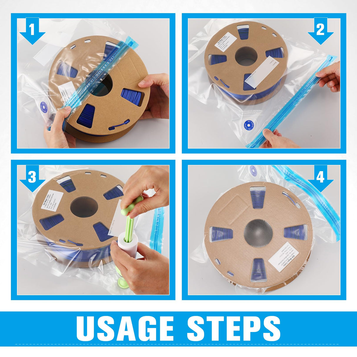 Jetec 70 Pcs 3D Filament Storage Bags Vacuum Bag Kit, Include 50 Reusable Vacuum Seal Bags 30 x 34 cm 3D Printer Filament Bags and 20 Cobalt Free Humidity Indicator Card for Keeping Filament Dry Jetec