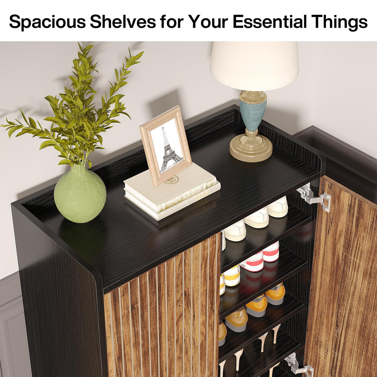 Tribesigns Shoe Cabinet with Doors, 5 Tiers Shoe Storage Cabinet for Entryway, 25 Pairs Wooden Shoe Cabinets, Modern Shoe Organizer Storage for Living Room, Bedroom, Hallway, Closet, Black and Brown Tribesigns