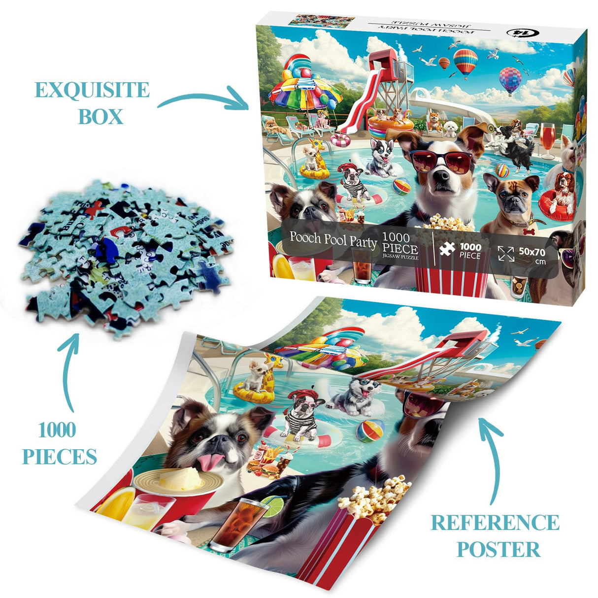 Dog Summer Puzzle for Adults 1000 Piece, Funny Puppy Animal Jigsaw Puzzles, Food Party Puzzles BBOLDIN