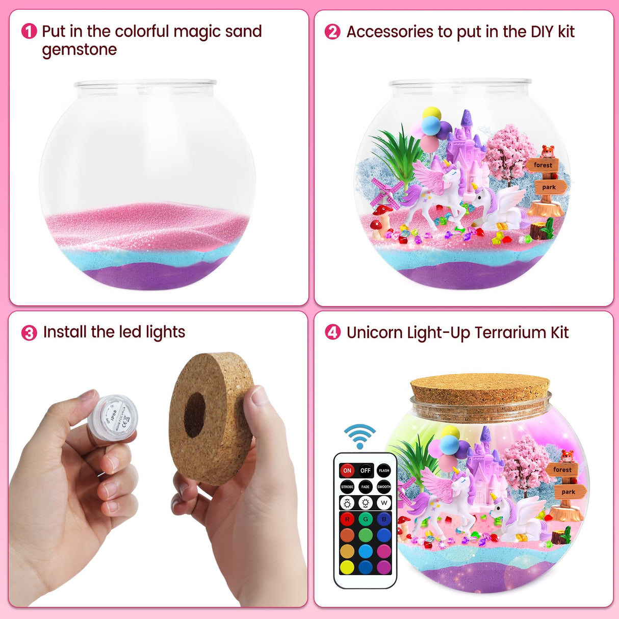 Mscawow Unicorn Terrarium Kit for Kids, DIY Light-Up Decorations Arts & Craft Kit - 4 5 6 7 8-12 Year Old Girl Birthday Gift Toys Mscawow