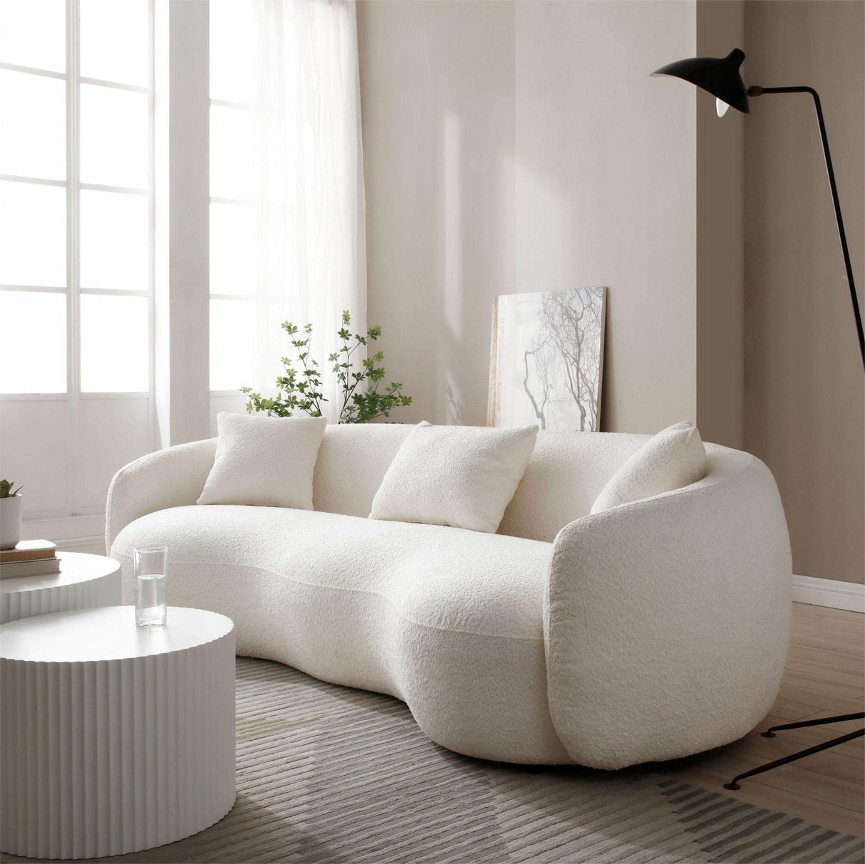 KEVINSPACE 94" Curved Sofa Modern Curved Couch Living Room Mid Century Luxury Style, 4-Seat Boucle Fabric Couch for Bedroom, Office, Apartment KEVINSPACE