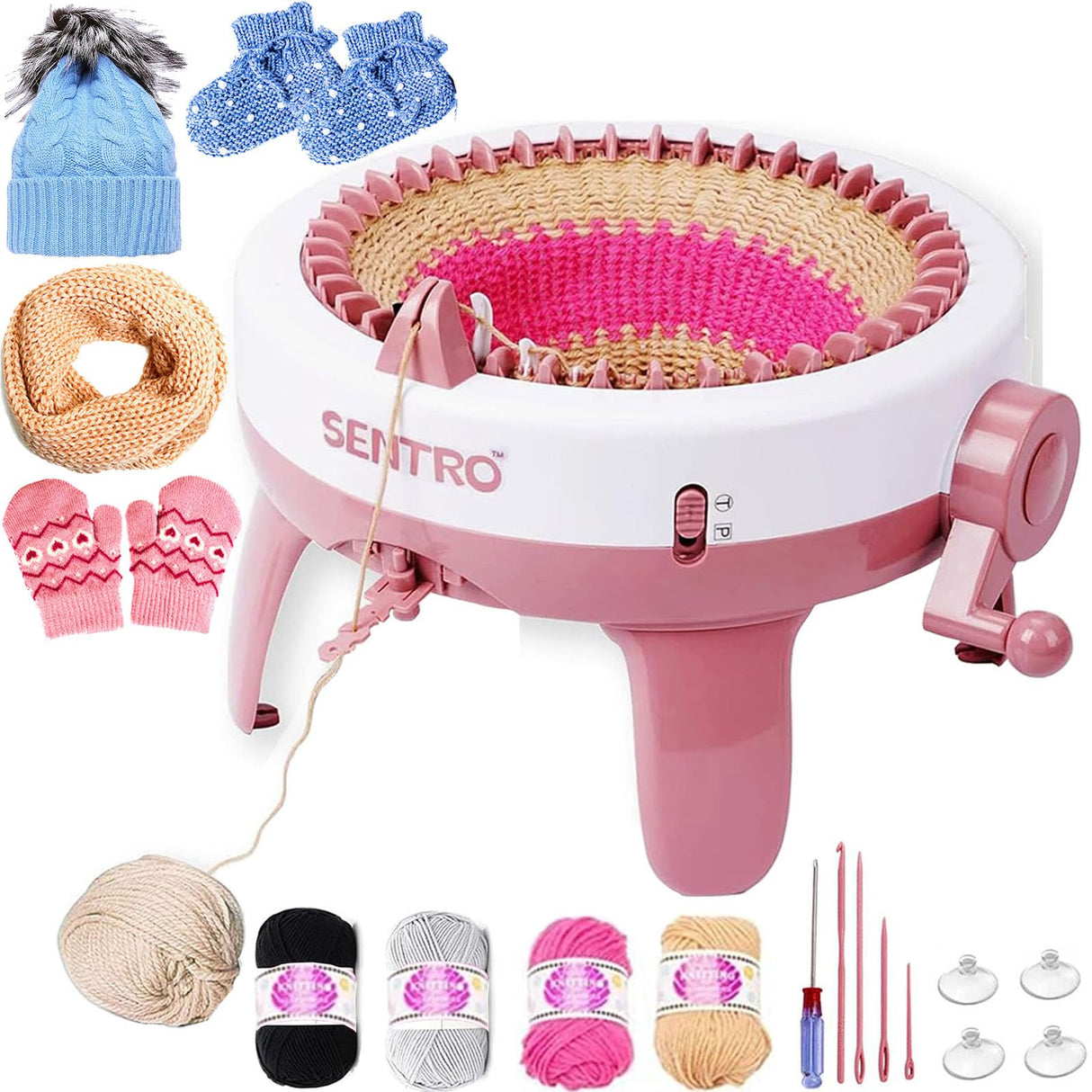 Sentro Knitting Machine 48 Needles Smart Crochet Knitting Machine with Row Counter for Adults and Beginners, Automatic Circular Weaving Knitting Loom Machine Kit for Hat,Socks,Scarves,Gloves Cyandream