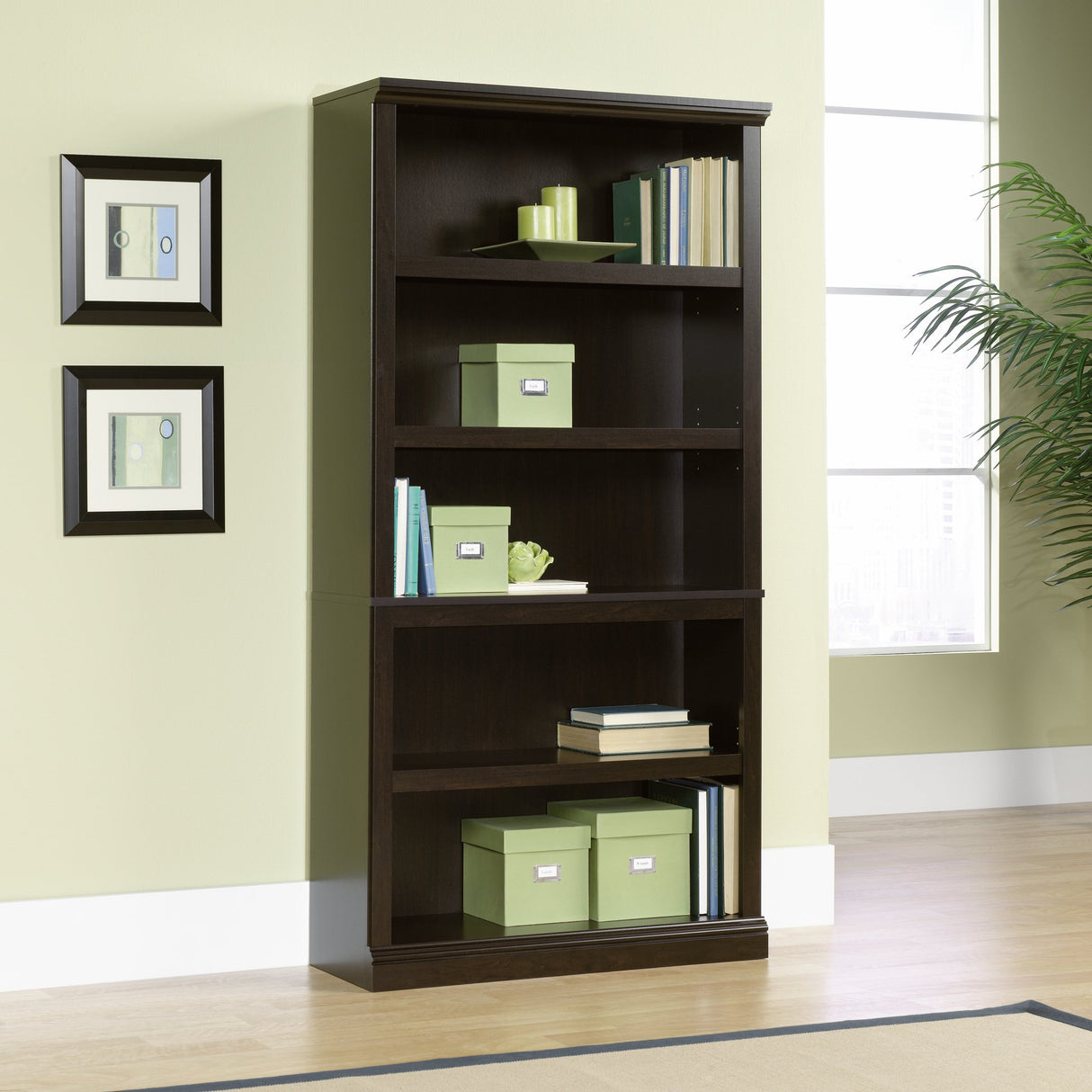 Sauder Miscellaneous Storage 5 Bookcase/Book Shelf, L: 35.28" x W: 13.23" x H: 69.76", Jamocha Wood finish Sauder