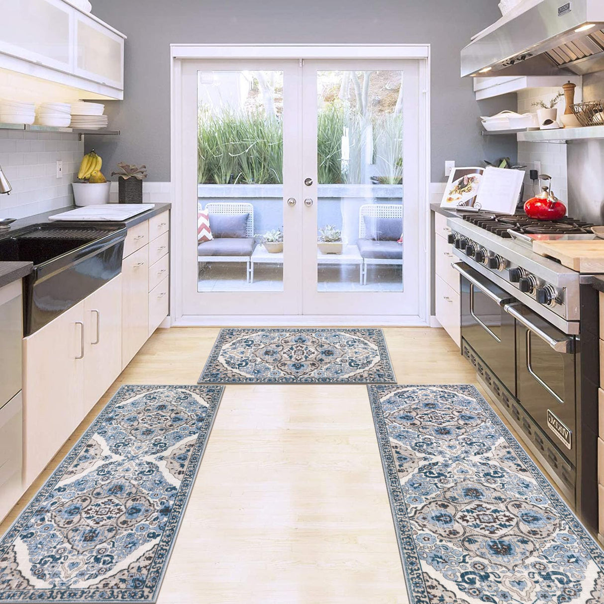 HEBE Farmhouse Kitchen Rugs Sets of 3 Non Slip Washable Boho Kitchen Rugs and Mats for Floor Kitchen Runner Rug Floor Carpet for Kitchen, Laundry, Hallways HEBE RUGS