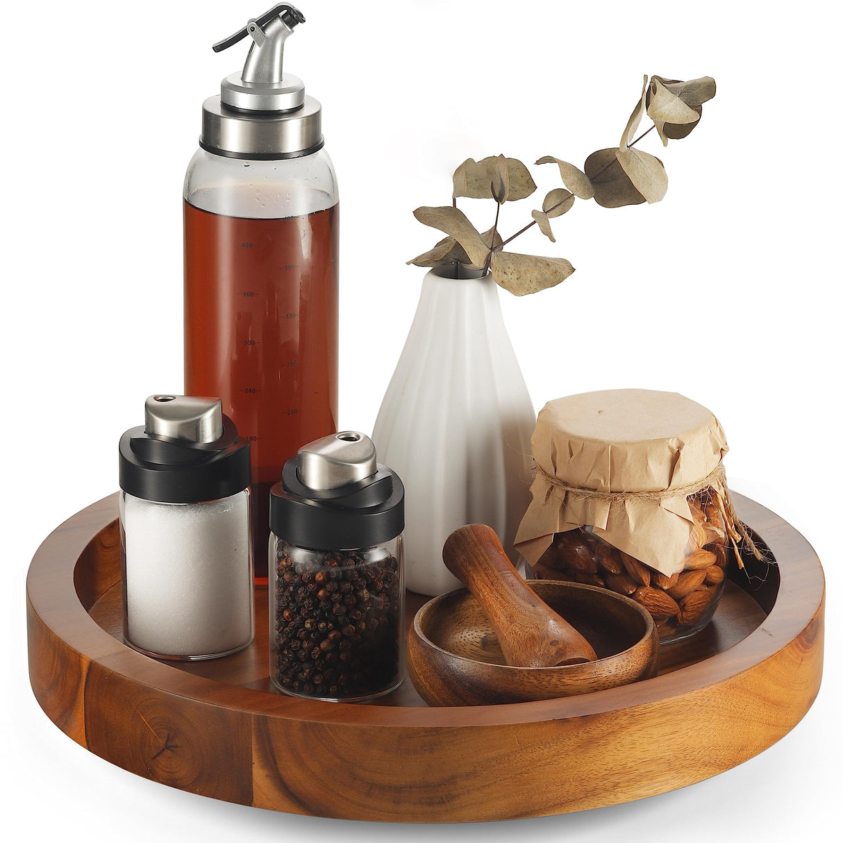 TIDTIA 13" Acacia Wood Lazy Susan Organizer for Cabinet - Round Lazy Susans Turntable for Countertop - Wooden Kitchen Rotating Storage Food Bin Container for Centerpiece Table, Spices, Pantry Tidita