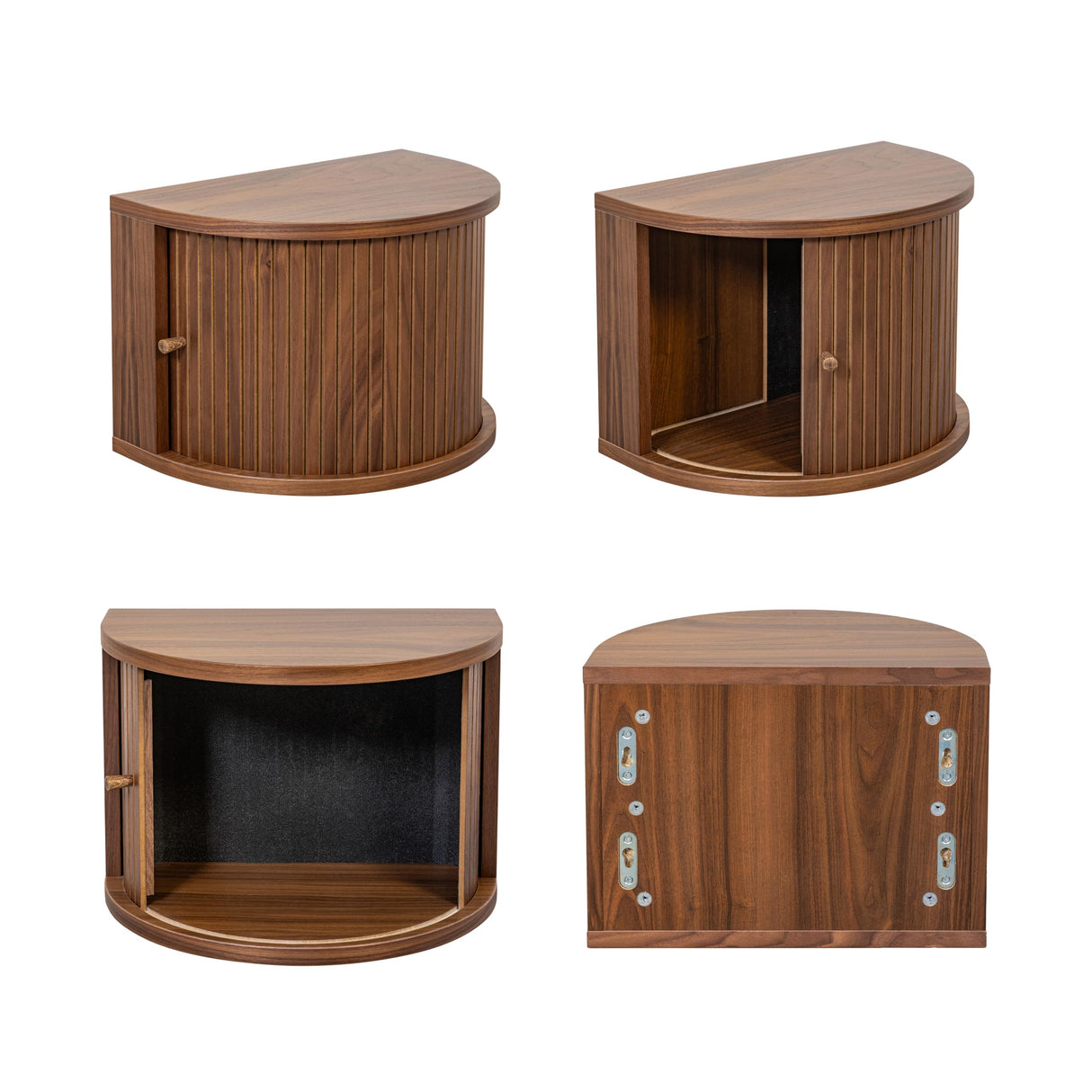 WERMO 16'' Floating Nightstand with Storage and Sliding Door - Floating Side Table for Living Room, Bedroom and Office. Mid Century Modern Nightstand Wood, Bedside Shelf Wall Mount (Walnut) WERMO