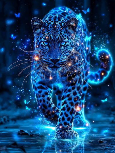 Ohhvvow Glowing Cheetah Diamond Painting Kits for Adults, 12x16 Inch 5D DIY Full Round Drill Diamond Art Dots for Home Wall Decor, Gift for DIY Craft Lovers & Beginners