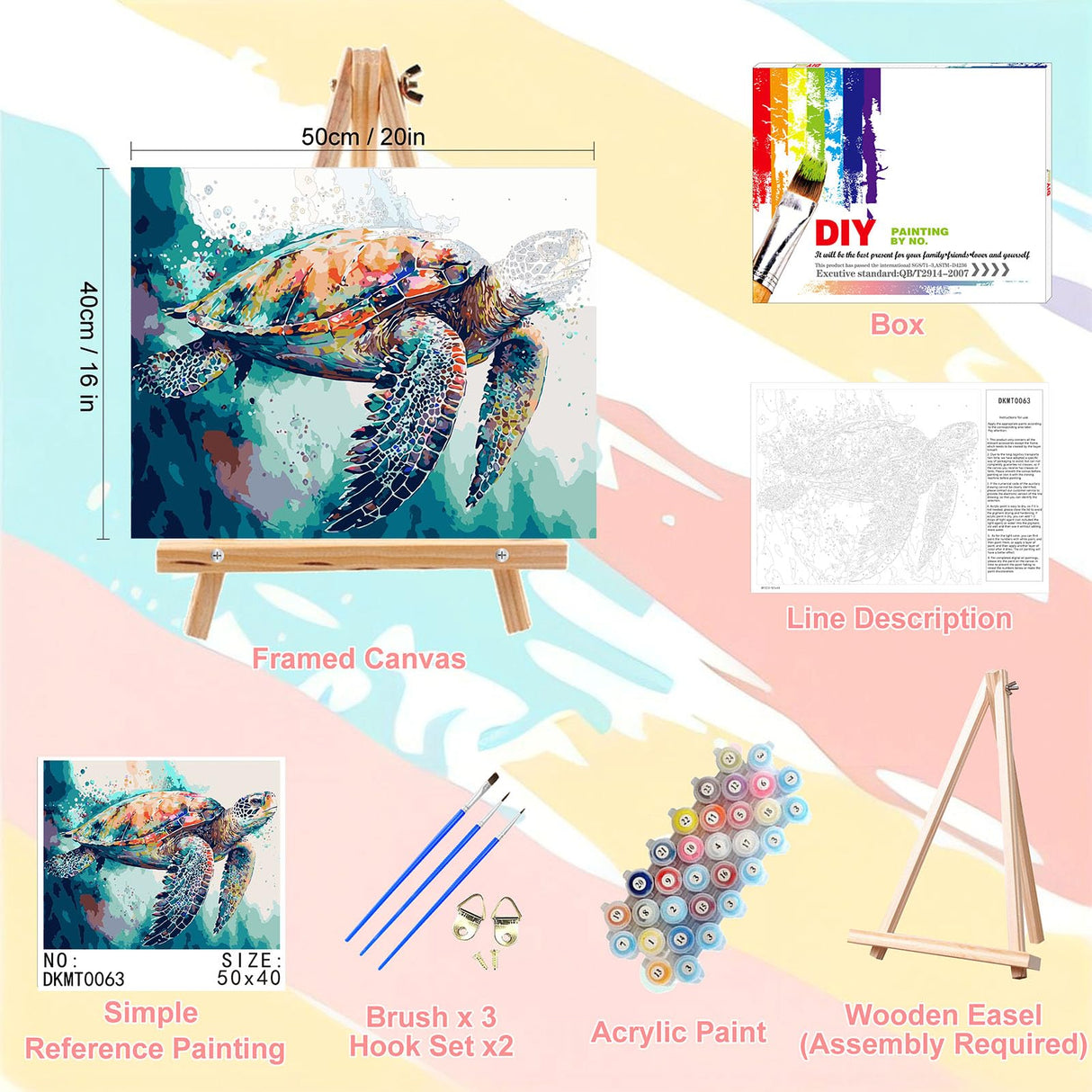 Sea Turtle Paint by Numbers for Adults with Framed Canvas-with Wooden Easel,Turtle Paint by Number on Canvas,DIY Acrylic Oil Painting Kits with Brushes Nice Gift Box for Home Wall Decor(16x20inch) xackcme