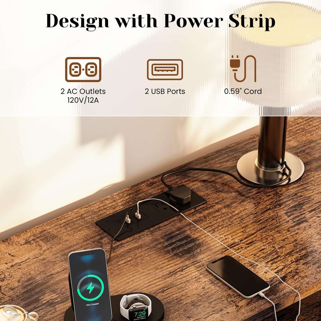 AWQM Retro Sideboard Buffet Cabinet with Power Outlet & USB Port, Industrial Wood Farmhouse Coffee Bar Cabinet with Storage, Console Table for Kitchen, Dining Room, Living Room, Hallway, or Entrance AWQM