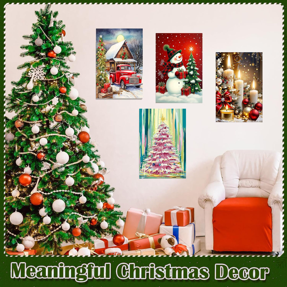 4 Pack Paint by Numbers Kit for Adults - Wooden Easel, Christmas Paint by Numbers with Frame, Christmas Adult Painting by Number Kits on Canvas, Easy Oil Painting Arts Gift Wall Decor 8x12inch cviokrdu