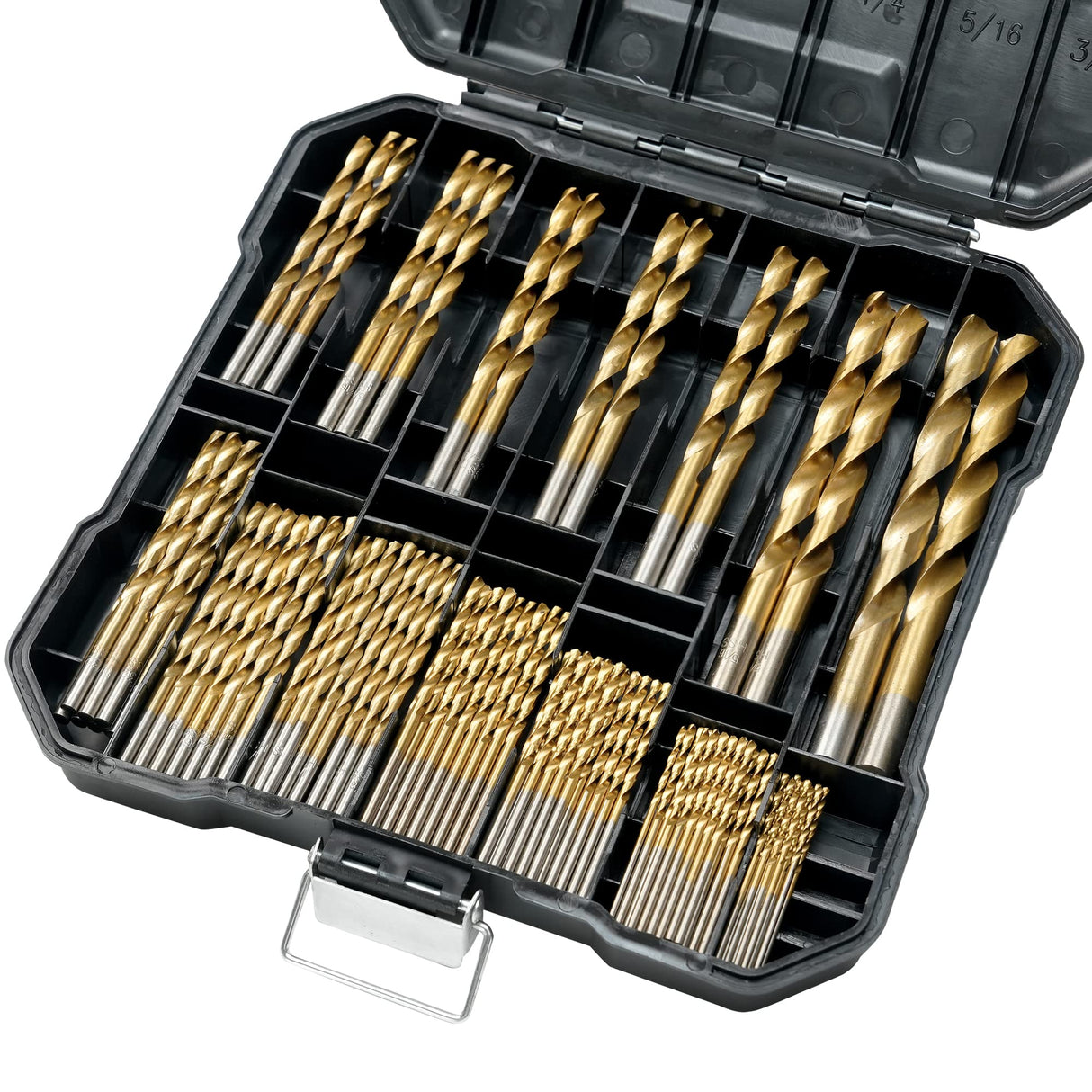 GMTOOLS 99 Pcs Drill Bit Set, 135° Tip Titanium Coated High Speed Steel, Twist Drill Bit Kit for Iron, Aluminum Alloy, Copper, Wood, Plastic, with Hard Storage 1/16"-3/8" GMTOOLS