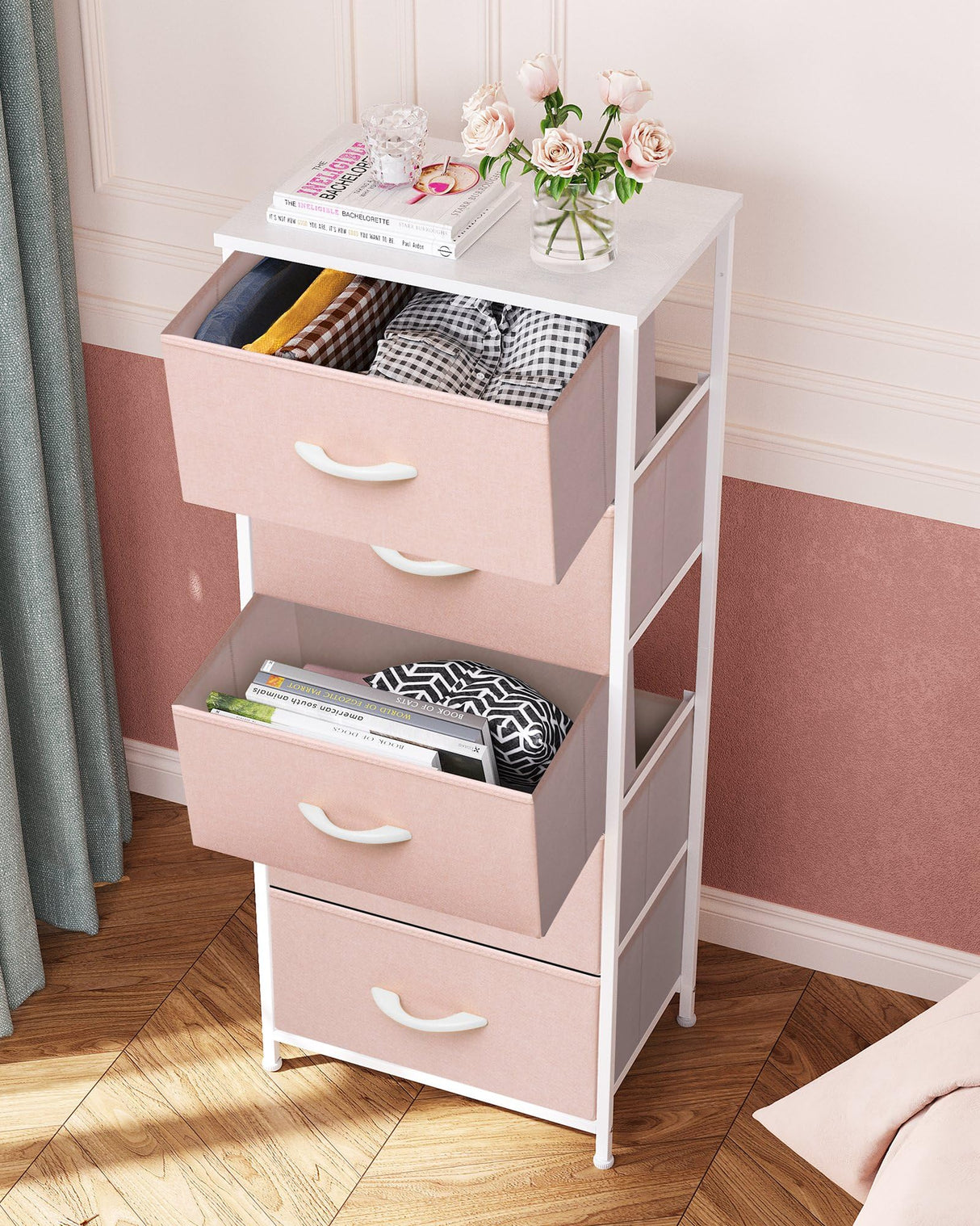 Crestlive Products Tall Dresser for Girls Bedroom, Chest of 5 Drawers, Fabric Storage Tower, Clothing Organizer for Bedroom, Hallway, Entryway, Closets, Nursery(Pink) Crestlive Products