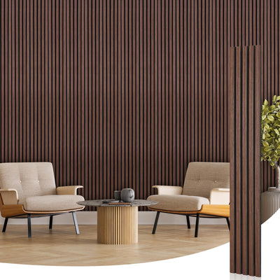 Frienda 6 Pcs 94.5 x 7.9 Inch Acoustic Wood Wall Panels Decorative Soundproof Wall Panels 3D Slat Wood Panels for Home Office Cinema Interior Wall Decoration (Walnut Wood)