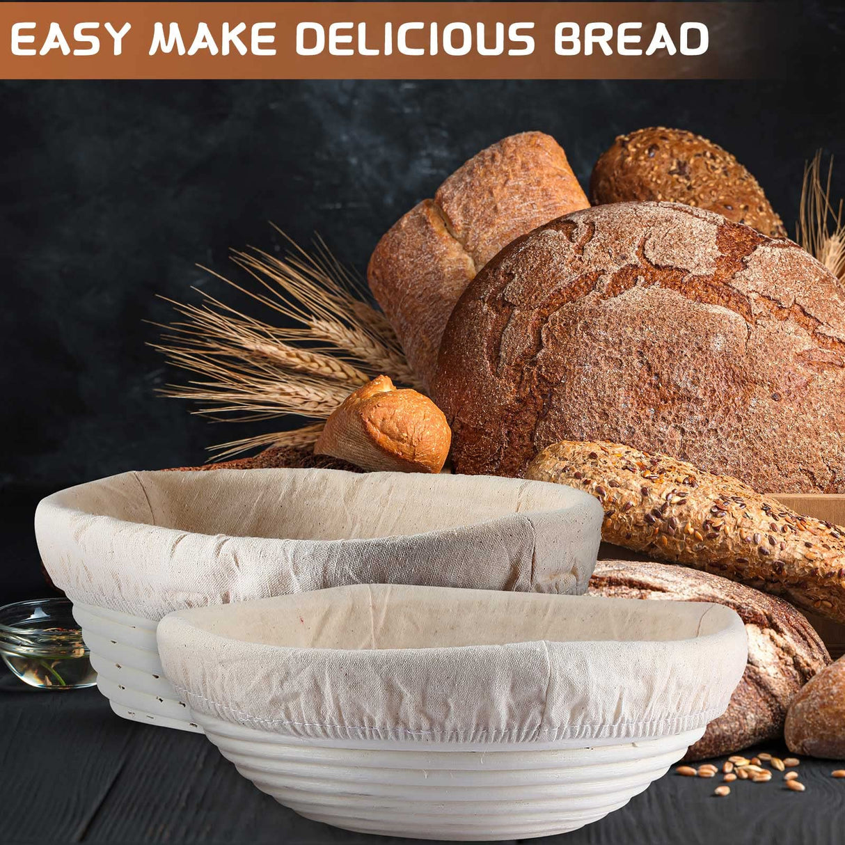 Nuanchu 4 Pcs Proofing Basket 9 Inch Round Bread Proofing Basket 10 Inch Oval Rattan Baking Bowl for Sourdough Bread Baking Home Bakers Nuanchu