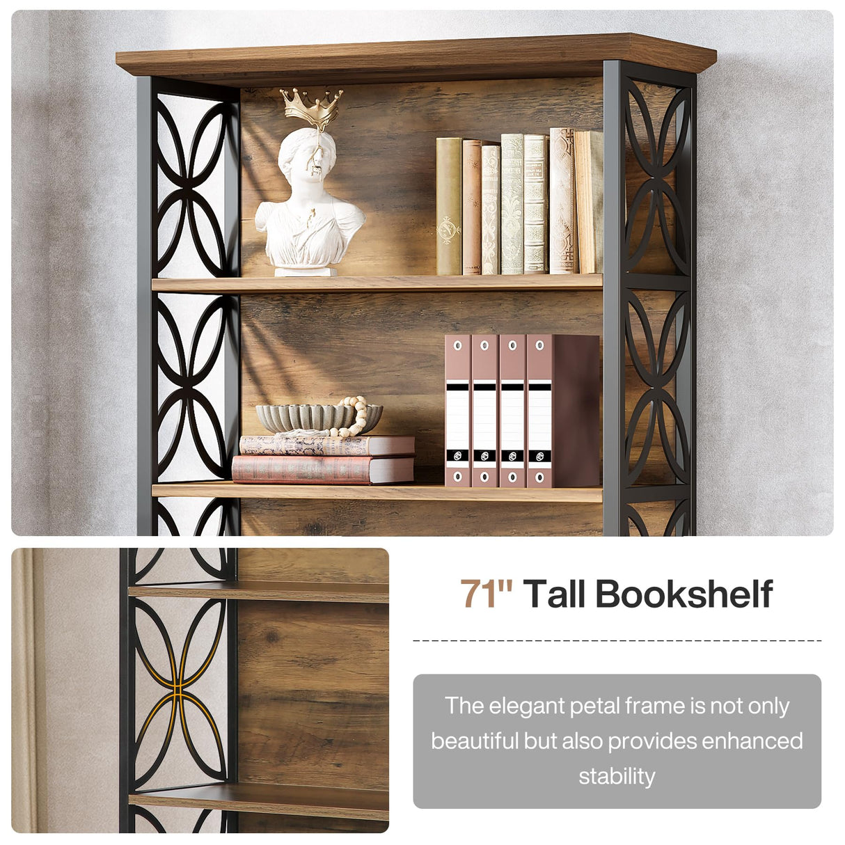 Tribesigns 6-Tier Tall Bookshelf, 71" Industrial Bookcase with Metal Frame, Freestanding Open Storage Shelves for Home Office, Living Room, Bedroom Tribesigns