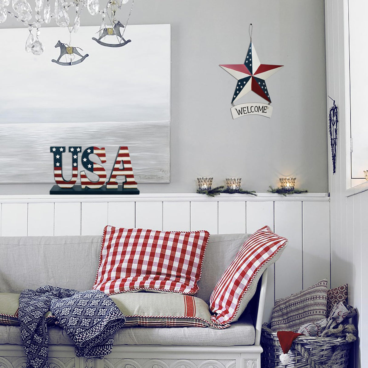 Morning View Patriotic Decor Wooden USA Sign American 4th of July Letter Tabletop Decoration Standing Cutout US Flag Block Signs Table Centerpieces for Memorial Day Party Supplies Home Decor Mantel Morning View