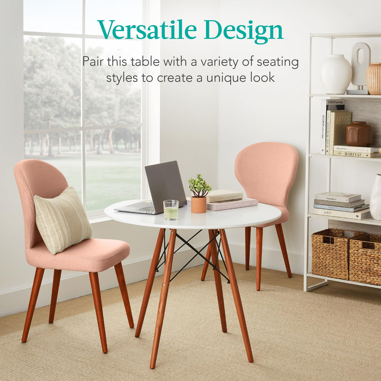 Best Choice Products 35.5in Round Dining Table, Compact Mid-Century Modern Table for 2-4, Home, Kitchen, Apartment w/Beech Wood Legs, Metal Frame - White Best Choice Products