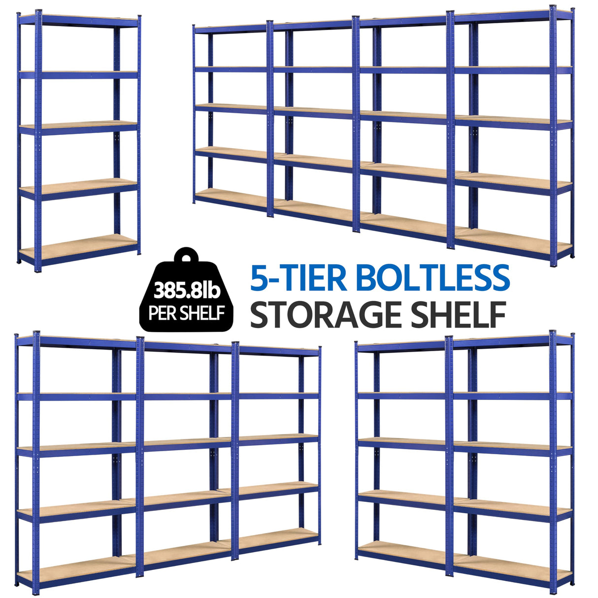 Topeakmart 5-Tier Utility Shelves, Metal Adjustable Garage Shelves Storage Racks Heavy Duty Shed Shelving Unit- Blue, 35.5 x 12 x 71 Inch Topeakmart