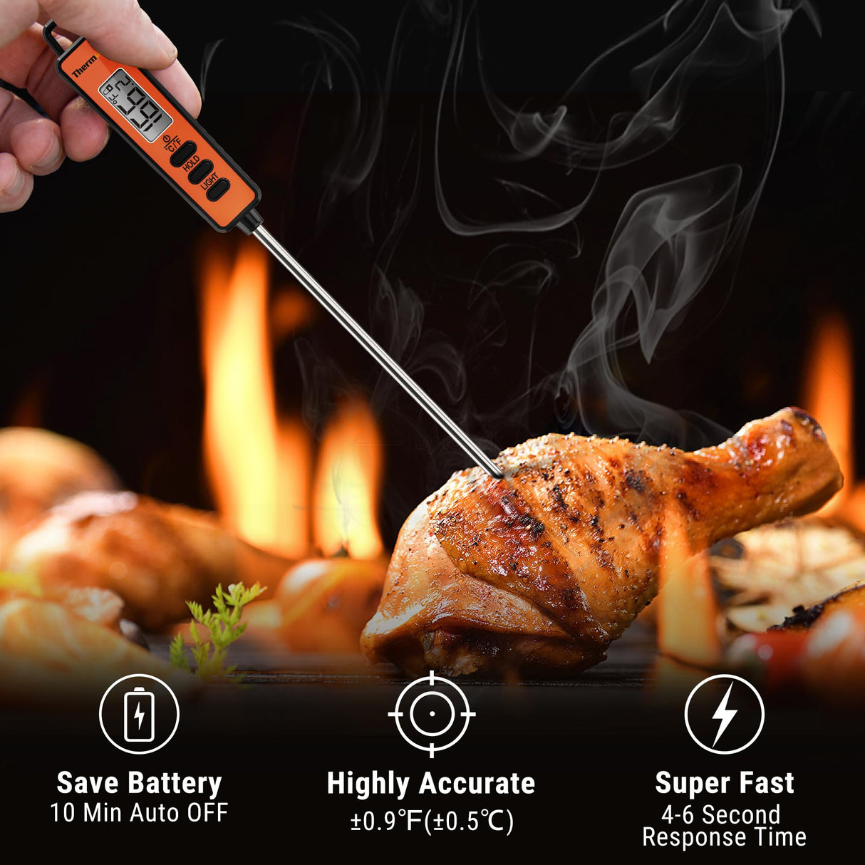 ThermoPro TP01A Digital Meat Thermometer for Cooking Candle Liquid Deep Frying Oil Candy, Kitchen Food Instant Read Thermometer with Super Long Probe, Backlit, Lock Function ThermoPro