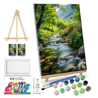 JOOZ Landscape Paint by Numbers Kit for Adults with Frame Mountain Paint by Number with Easel Forest Paint by Number for Adults DIY Flowers Paint by Number Canvas for Home Wall Decor 8 x 12 Inch