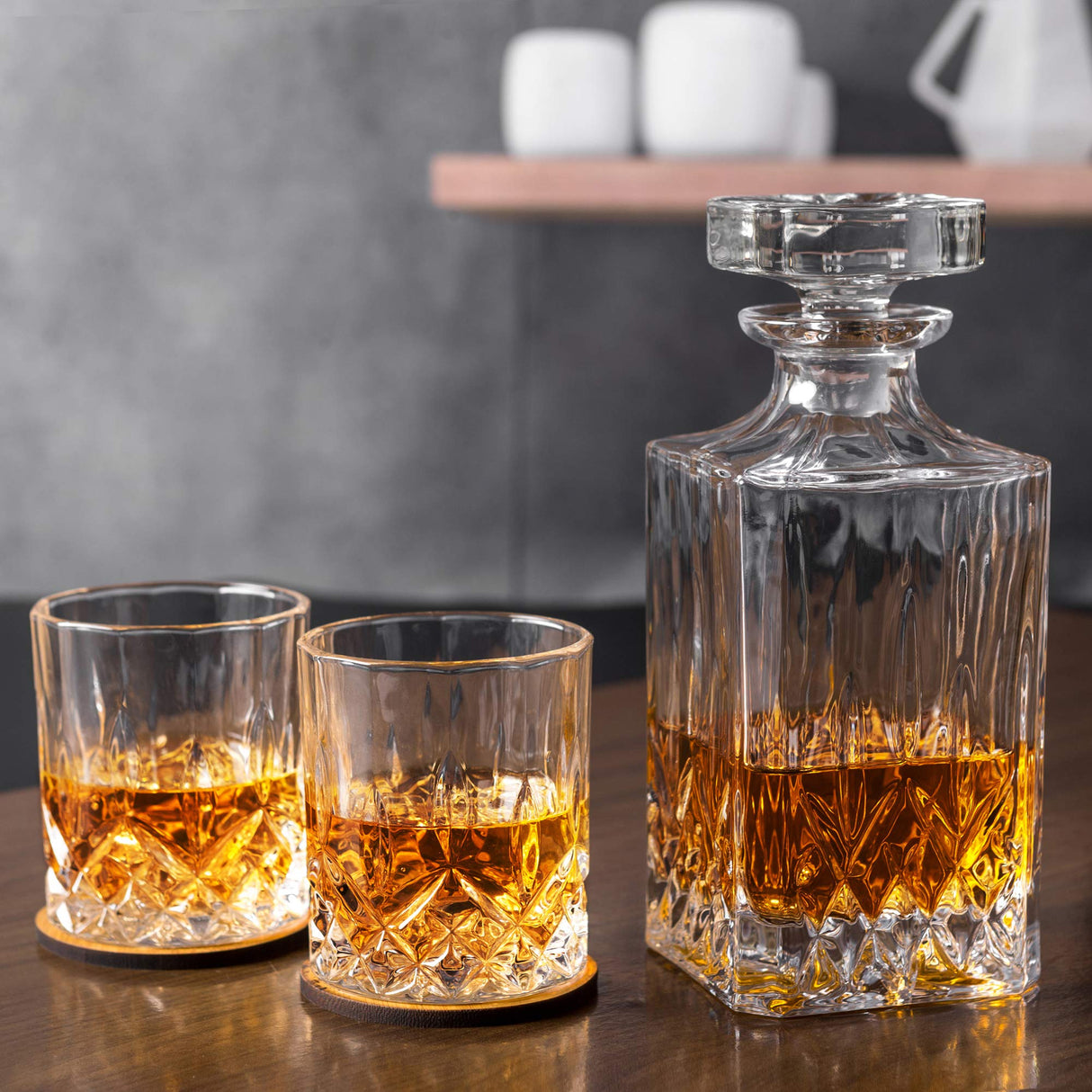 KANARS Whiskey Decanter And Glasses Set in Unique Gift Box - Original Crystal Liquor Decanter Set For Bourbon, Scotch, Vodka, Rum or Whisky, 5-Piece, Gifts for Men Dad KANARS