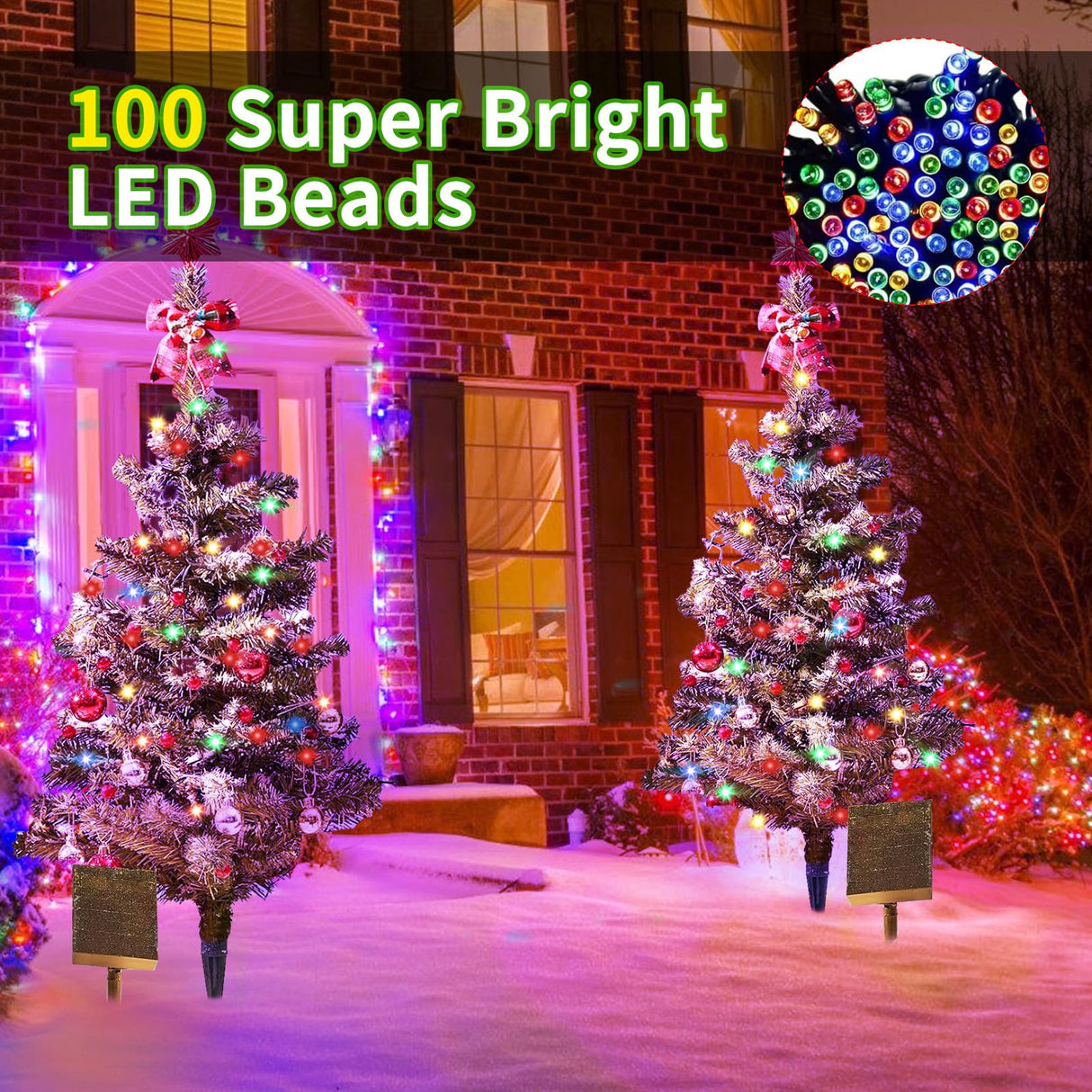 Solar Christmas Tree Lights Outdoor Decoration, 39 Inch Solar Powered Tree Lights with 100 LEDs, 8 Flashing Patterns with Ornaments for Outdoor Paths, Gardens, Yard Christmas Decorations 1PCS Dolucky