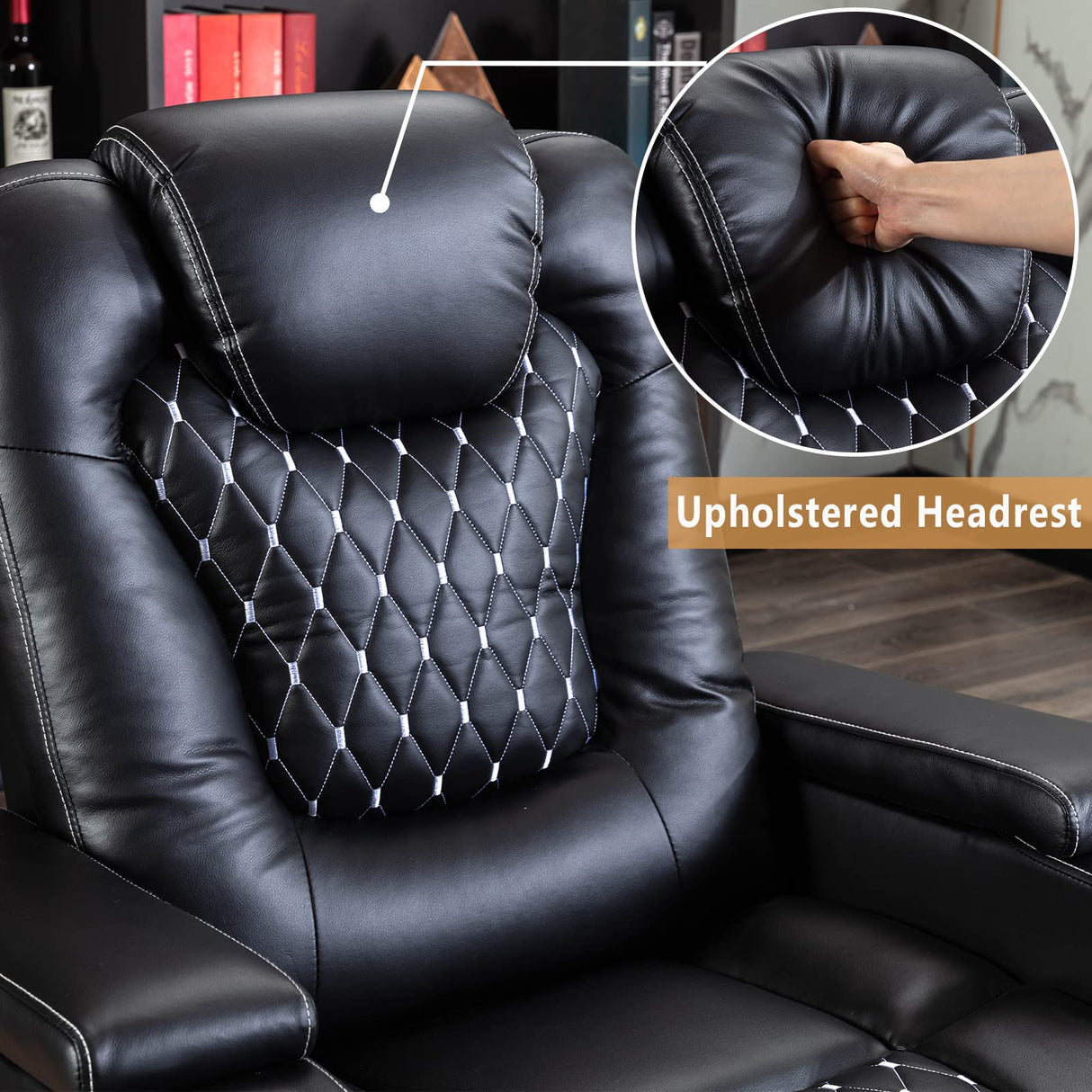 ANJ Power Recliner Chair with USB Ports and Cup Holders - Overstuffed Electric Home Theater Seating PU Leather Reclining Furniture with Hidden Arm Storage, Easy to Clean (Black) ANJ