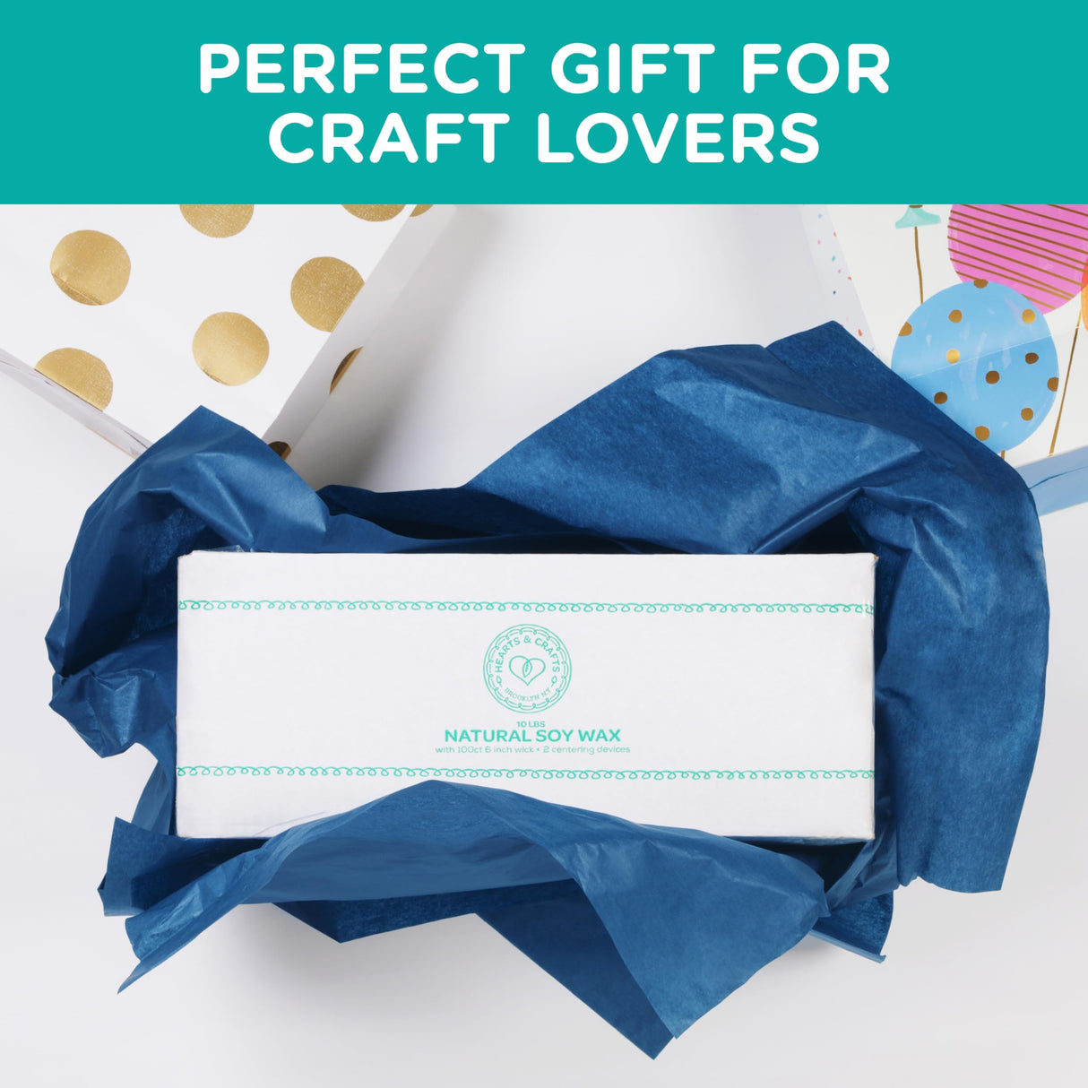 Hearts & Crafts Candle Wax - Soy Wax for Candle Making Kit - 10 lbs Wax Flakes, 100 Pieces 6-Inch Candle Wicks, 2 Metal Centering Devices - Soy Candle Wax Bulk and DIY Candle Making Supplies Hearts & Crafts