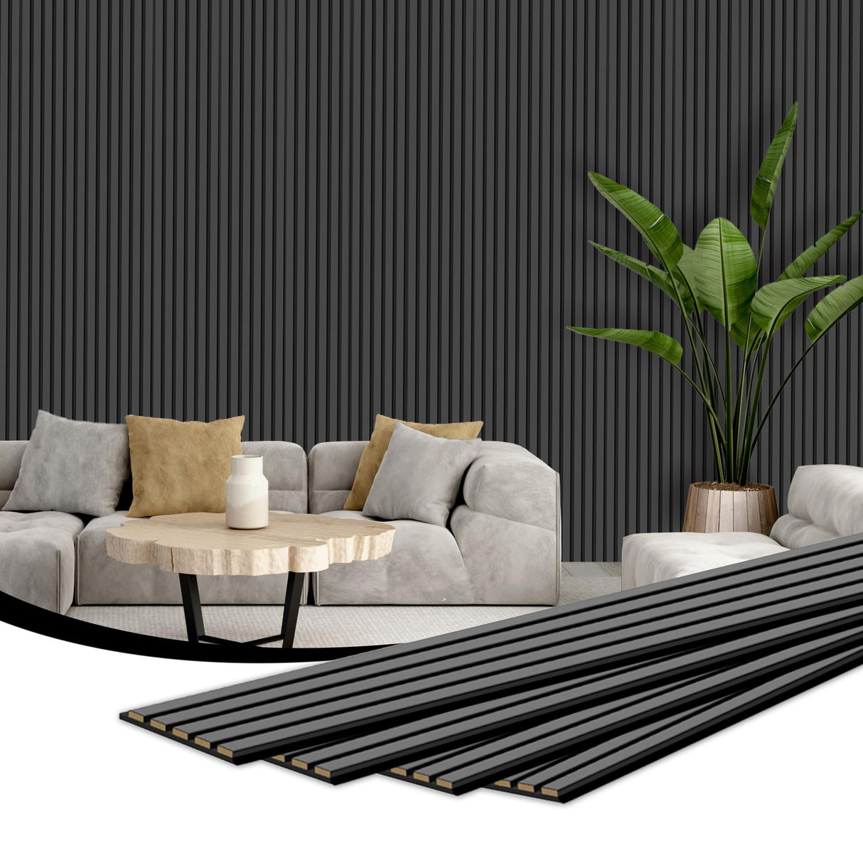 Ritollo Wood Panels for Wall, 4-Pack 94.48" x7.87" 3D Wood Slat Wall Panel, Acoustic Slat Wall Panel for Modern Interior Decor, TV Background, Living Room, Black RITOLLO