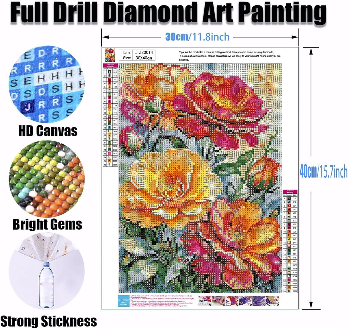 Ekuxom Flower Diamond Art Kits for Adults, Diamond Art Painting Kits Flowers, 5D Full Drill Diamond Painting Flowers Diamond Art for Home Wall Decor 12x16inch Ekuxom