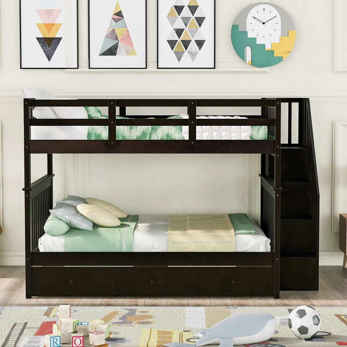 Harper & Bright Designs Full Over Full Bunk Bed with Stairs and Storage Drawers, Solid Wood Full Bunk Bed Frame for Kids Teens Adults - Espresso Harper & Bright Designs