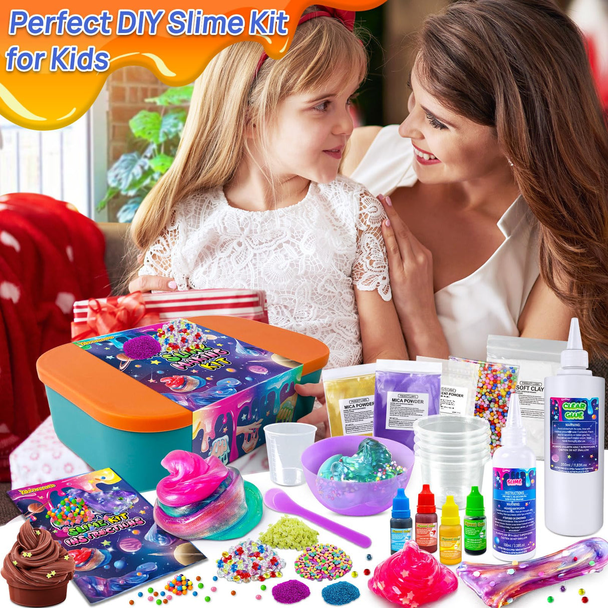 YOPINSAND Galaxy Slime Kit for Girls, DIY Slime Making Kit, Glimmer Crunchy, Butter, Foam, Glow in The Dark Slime with Add-ins, Foam Balls, Charms, Glitters, Party Favors Gift Toys for Kids 6-12 YOPINSAND