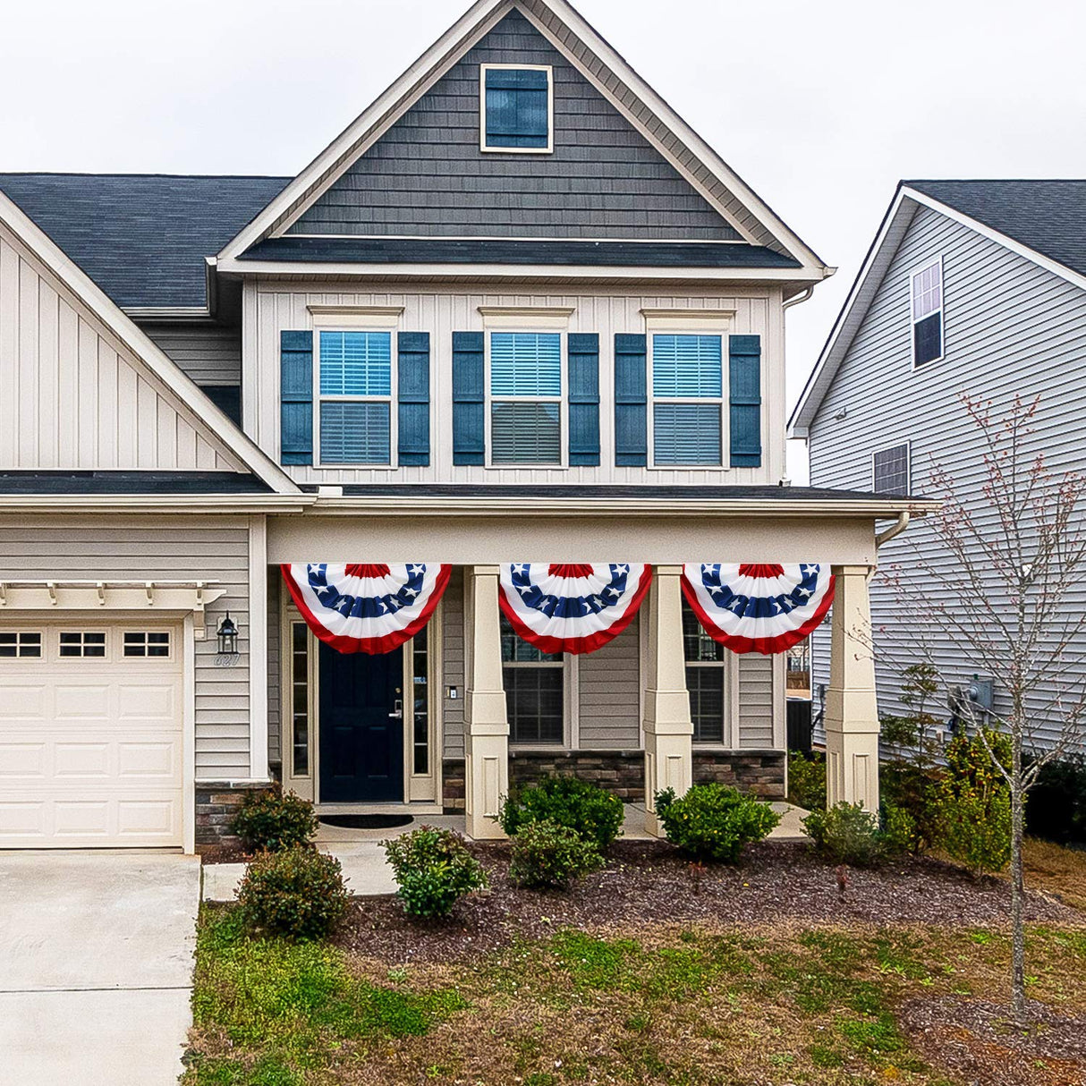 American Flag Bunting for Outside,4th of July Flags Outdoor, USA Pleated Fan Flag 1.5x3 FT,Patriotic Decor Bunting Banner,Fourth of July Yard Decorations,Red White and Blue Decor for Outside (4 Pack) HOOSUN