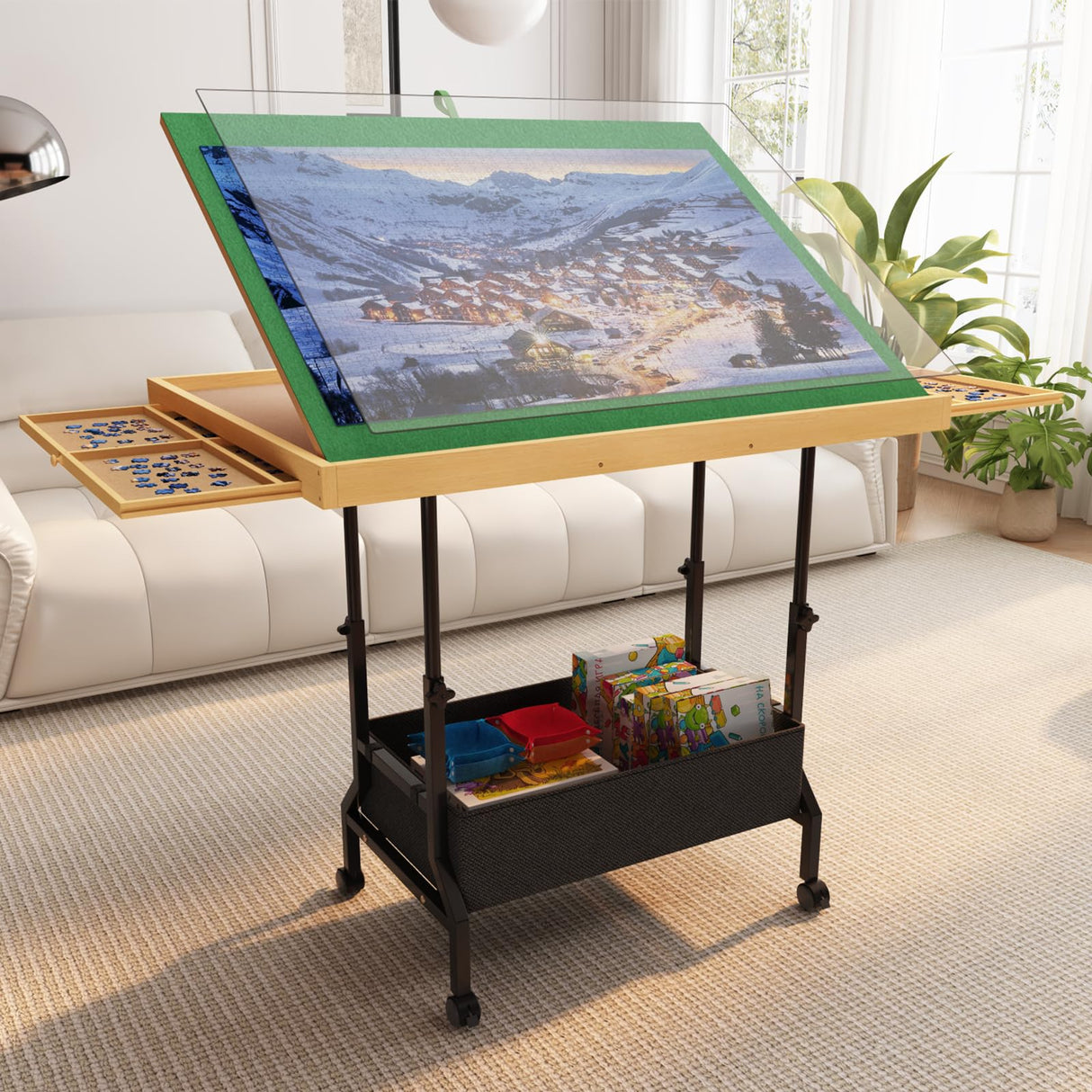 upvercy 4-in-1 Adjustable & Tilting & Rolling & Storage Puzzle Table with 2 Large Drawers, 1500 Piece Puzzle Board with Legs, Cover, Fabric Drawer- 34" x 26" Puzzle Table for Adults & Enthusiasts upvercy