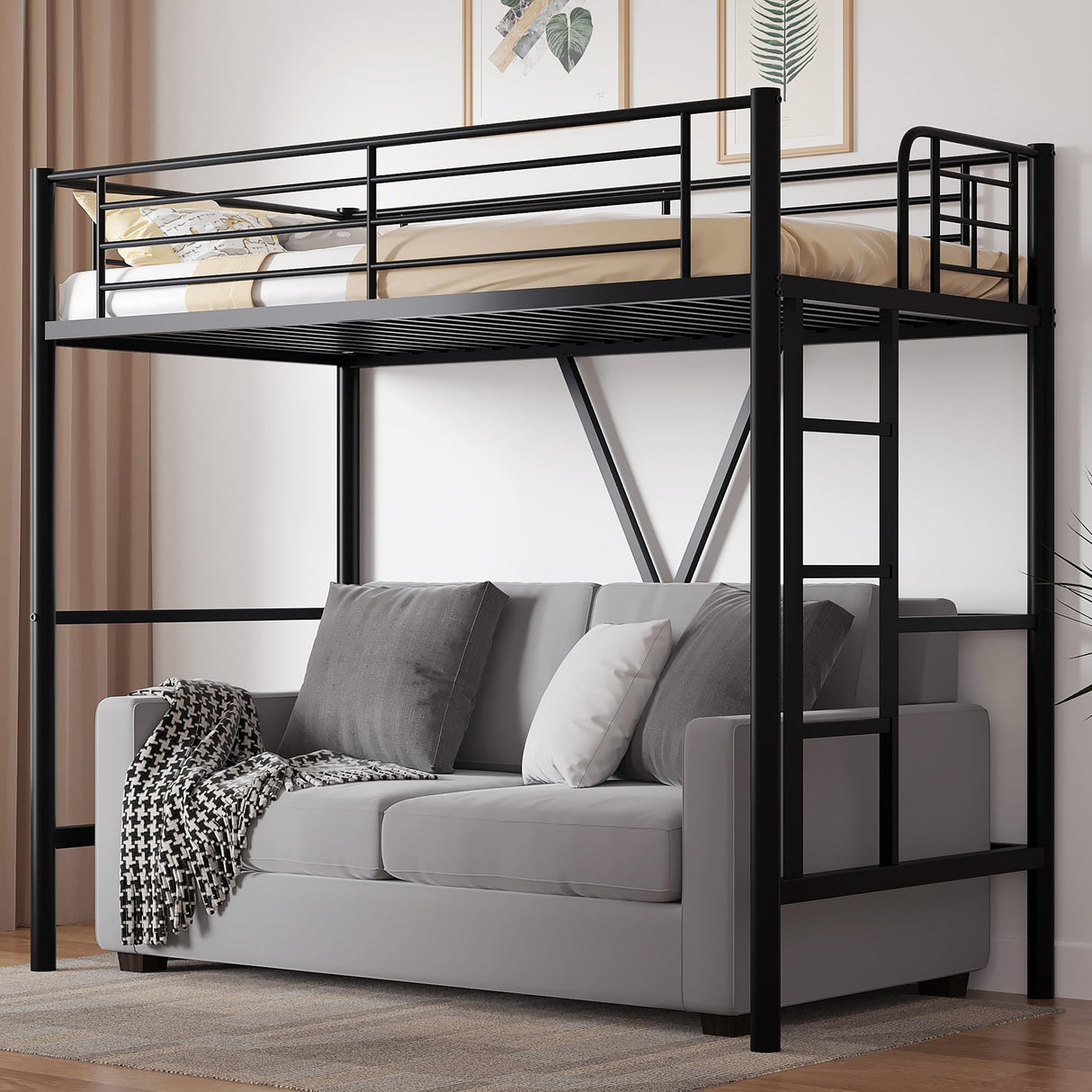 VECELO Twin Size Loft Bed with Full-Length Guardrails and Removable Ladder, Heavy-Duty Metal Frame, Space-Saving Design & Noise-Free, Black VECELO