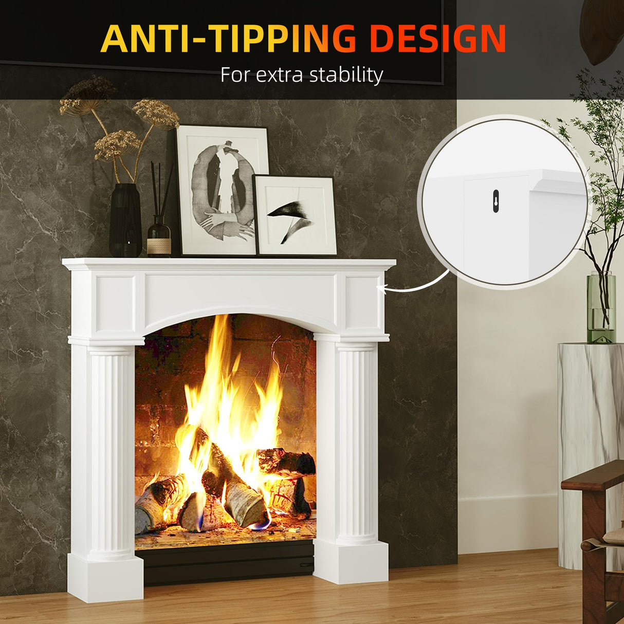 HOMCOM Modern Fireplace Mantel, Freestanding Fireplace Surround with Leg for Electric Fireplaces, 43.25" W x 42.75" H, White HOMCOM