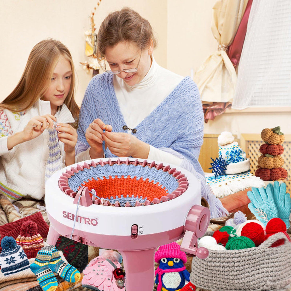 Sentro 40 Needles Knitting Machine, Smart Automatic Knitting Machine for Adults and Beginners, Circular Weaving Crochet Knitting Loom Machine Kit for Hat,Sock,Scarf,Gloves,Sweater PKHOUHYI