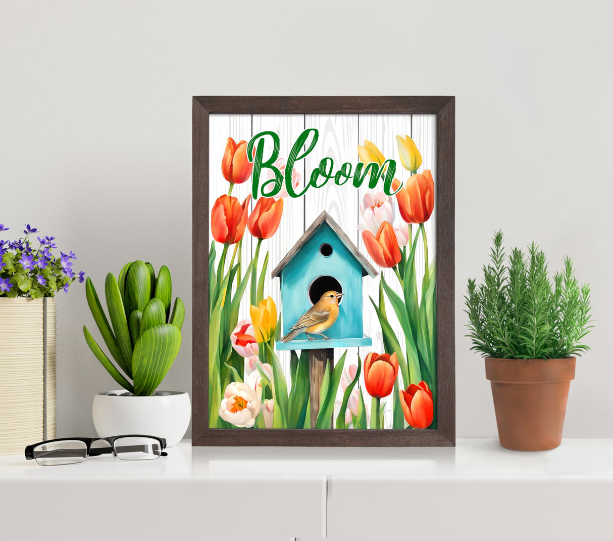 Farmhouse Wall Decor for your Home - 12x16 Rustic Wood Frame with 14 Interchangeable Sayings for the 4 Seasons, Christmas, Easter, Thanksgiving & July 4 Parallel Decor