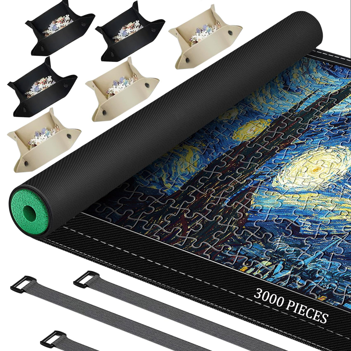 Rubber Jigsaw Puzzle Mat Roll Up,48.8X35 in 3000 2000 1500 1000 Pieces Puzzel Mats,Roll-Up Save Pad Trays for Sorting Board Glue Sheets and Frame Storage Accessories for Adults Pohxev