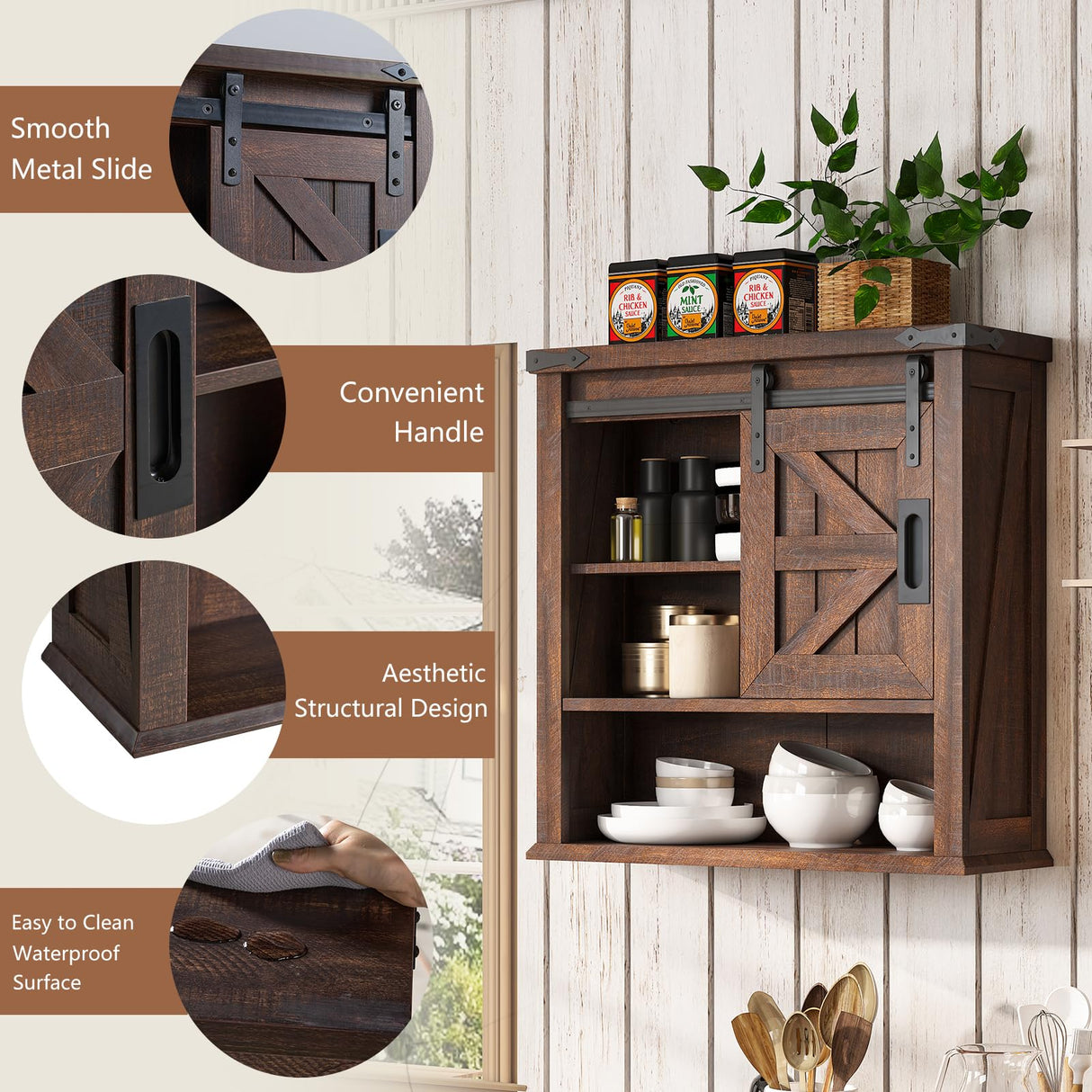 LUXOAK Farmhouse 24” Bathroom Wall Cabinet with Sliding Barn Door & Adjustable Shelf, Medicine Cabinet Wall Mounted, Storage Cabinet for Bathroom, Toilet, Kitchen, Living Room, Reclaimed Barnwood LUXOAK