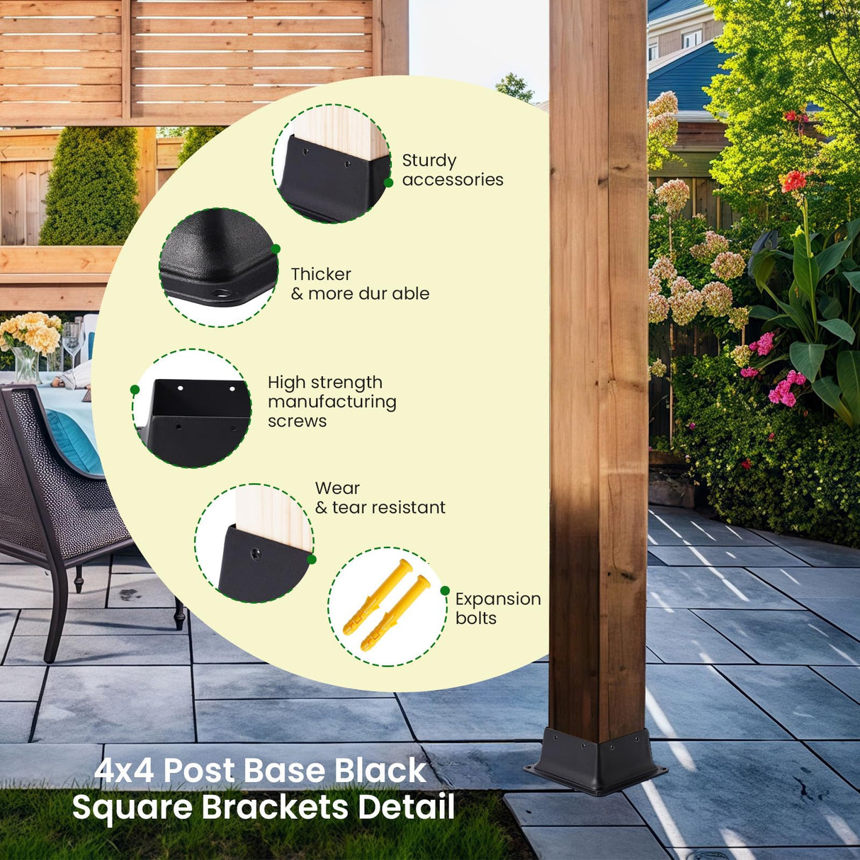 Bazeiona 4x4 Post Base 4Pcs Wood Fence Post Bracket Anchor Base Brackets Deck Post Base for Pergola Railing Mailbox Deck (Inner Size 3.6x3.6) Bazeiona