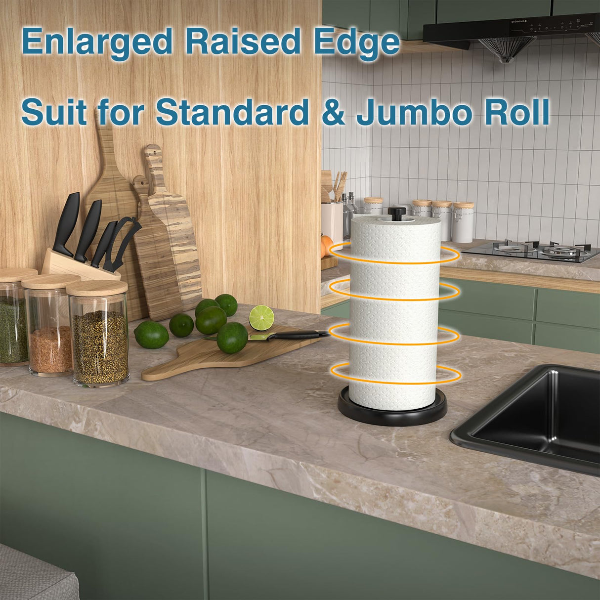 Paper Towel Holder Countertop, One-Handed Tear, Stainless Steel, Weighted Base, Black, Paper Towel Roll Holder Stand with Ratchet Mechanism for Kitchen Bathroom Farmhouse Essentials Decor Accessories Swaitee