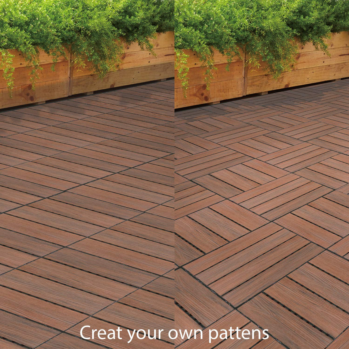ECOOPTS 20"x20" Deck Tiles Interlocking Wood Flooring Patio Pavers Interlocking Patio Flooring Outdoor Wood Deck Tile, 6 Slat x 1 Box, Brown ECOOPTS