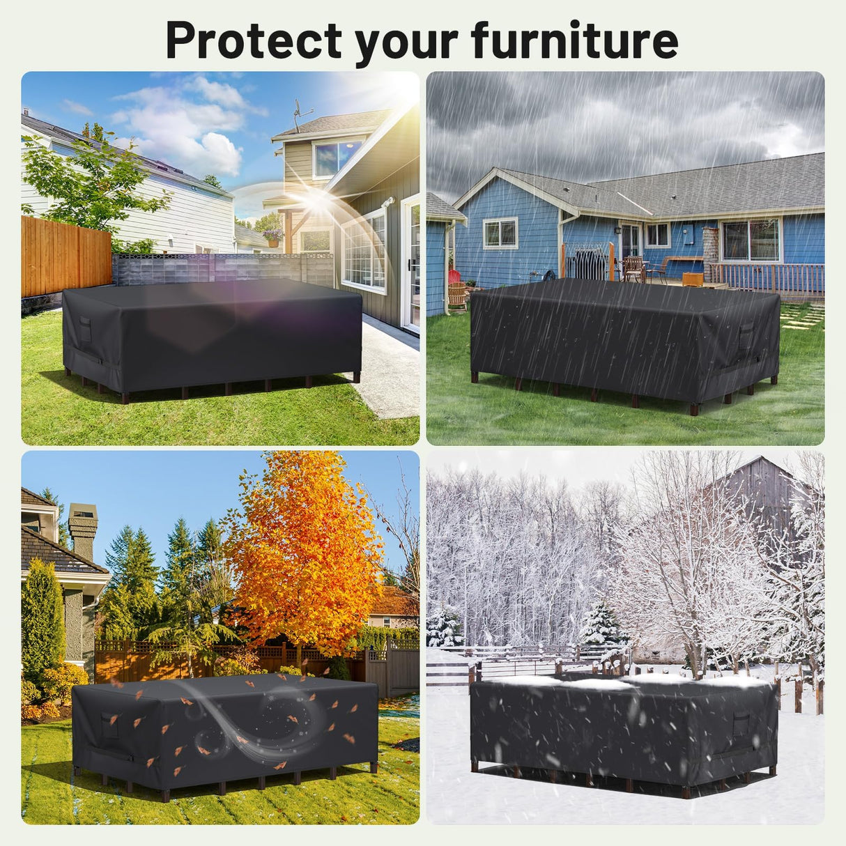 BROSYDA Upgraded Patio Furniture Set Cover, Improved Heavy Duty Waterproof Outdoor Furniture Covers Outdoor Couch Cover Table and Chair Cover with Adjustable Straps, 108"L ×82" D×28" H, Back BROSYDA